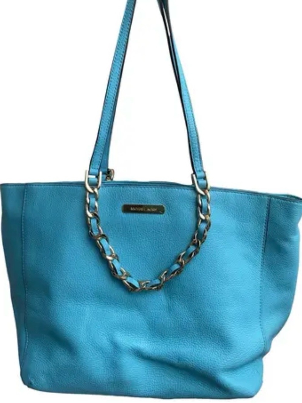Michael Kors Turquoise Blue Leather Chain-Handle Tote